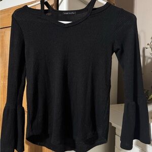 Black Ribbed Bell-Sleeve Kid’s Top
